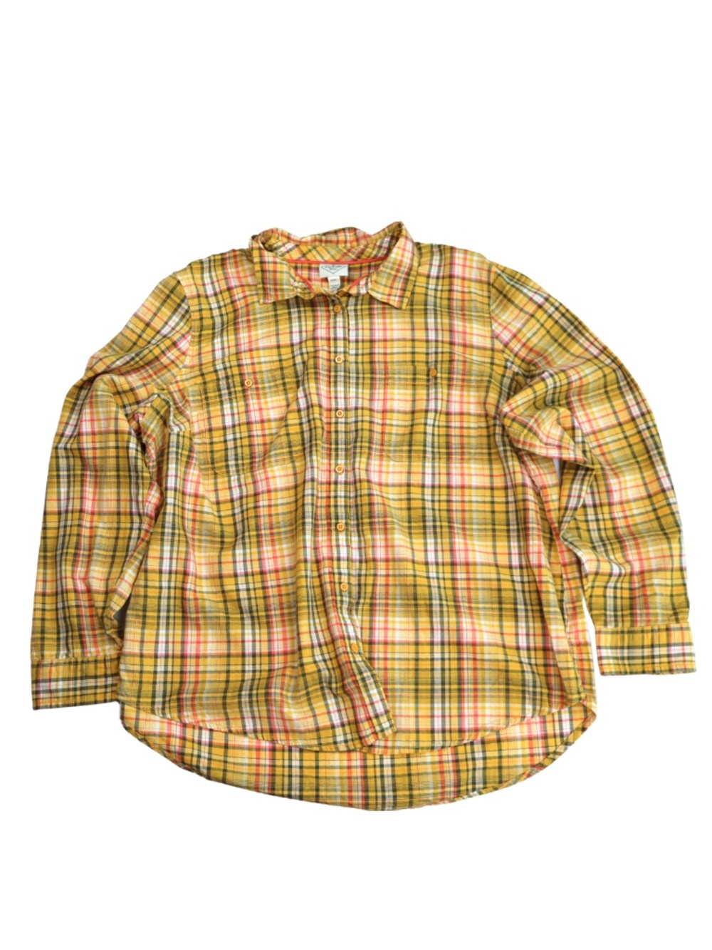 St Johns Bay Plaid Flannel Shirt Womens XXL Mustard Yellow Oversized Button Up